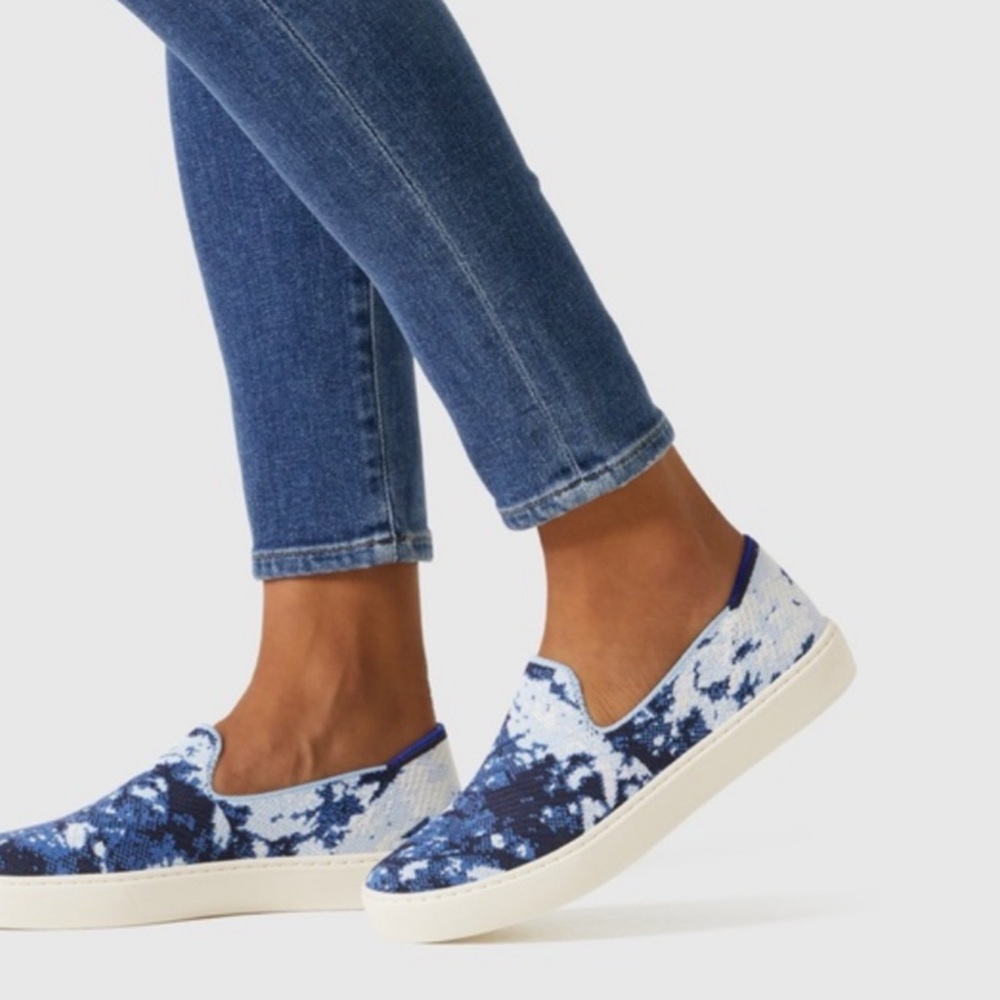 Rothy’s x The Butcher’s Daughter Limited Edition Shibori Blue Slip On Sneakers - Picture 2 of 16